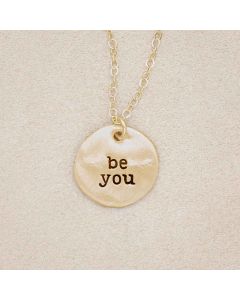 Be you disc necklace handcrafted in 10k gold personalized with engraved names, dates, or message 