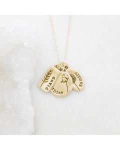 Personalized, handcrafted 14k yellow gold be you wildflowers necklace with 3 gold charms
