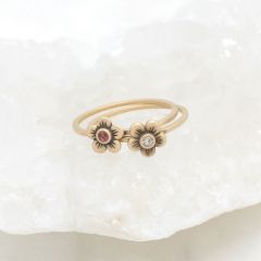 Birthstone bloom ring  handcrafted in 14k yellow gold with an antiqued/satin finish set with a 2mm birthstone 