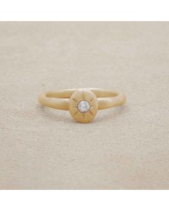 Bright love ring hand-molded in 14k yellow gold set with a 3mm birthstone or diamond