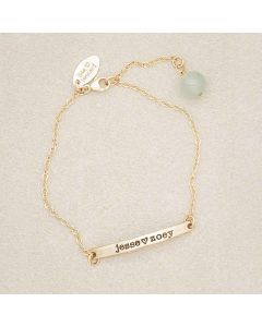 Handcrafted carry my heart 10k yellow gold  bracelet with aventurine stone