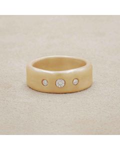 Faith Hope and Love ring hand-molded in 10k yellow gold set with a 3mm birthstone or diamond and two 2mm stones on the sides 