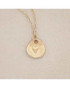14k yellow gold full of love necklace strung on gold-filled link chain