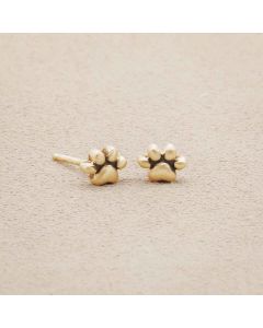 Furry Footprint Stud Earrings, handcrafted in 10k yellow gold