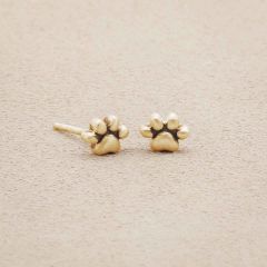 Furry Footprint Stud Earrings, handcrafted in 10k yellow gold