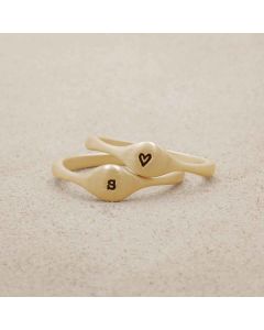 Initial stacking ring handcrafted and cast in 14k yellow gold then hand-stamped with an initial 