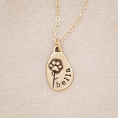 Furry Footprint Flower Necklace, personalized and handcrafted in 10k yellow gold