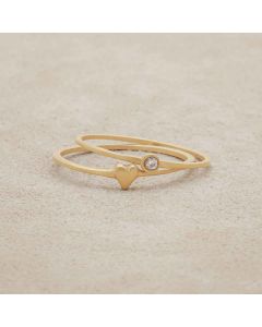 love and loss ring pair hand-molded and cast in 14k yellow gold including finespun birthstone ring and sweet love ring