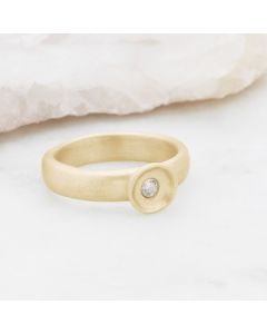 Love surrounds me ring hand-molded in 14k yellow gold set with a 3mm birthstone 