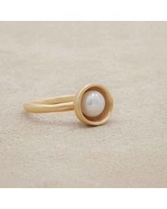 Nesting freshwater large pearl ring hand cast in 10k yellow gold holding inside a large 6mm freshwater pearl 