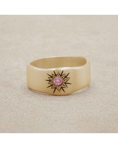 Sunburst birthstone ring handcrafted in 14k yellow gold and set with a birthstone of your choice