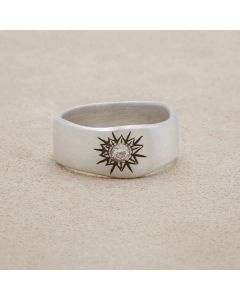 Sunburst crystal ring handcrafted in sterling silver and set with a 3mm bright cubic zirconia stone
