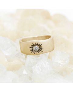 14k white gold sunburst diamond ring with a 3mm conflict free diamond