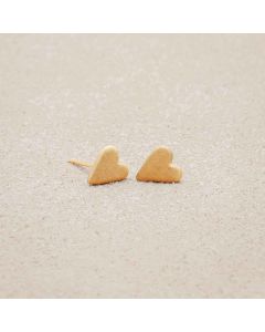 10k yellow gold tiny heart stud earrings with a matte brushed finish