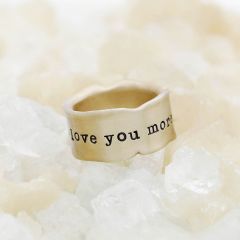 Very fine line ring handcrafted in 10k yellow gold with a satin/antiqued finish customizable with a name, phrase or date