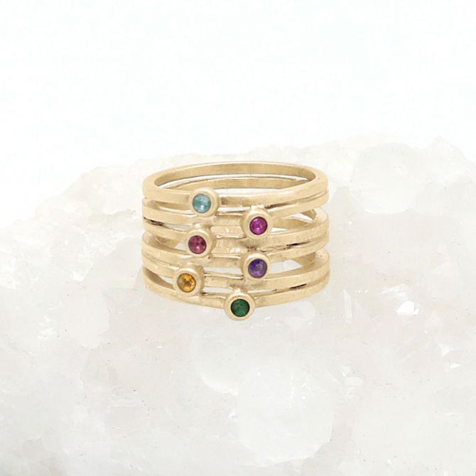 Always together birthstone ring handcrafted in 10k yellow gold set with 3 to 6 birthstones