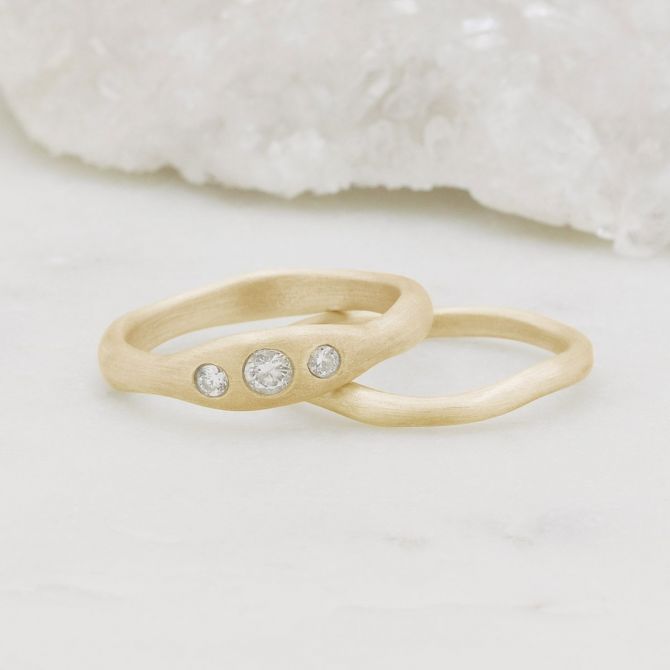 Be mine ring pair hand-molded and cast in 10k yellow gold set with a 3mm birthstone or a diamond 