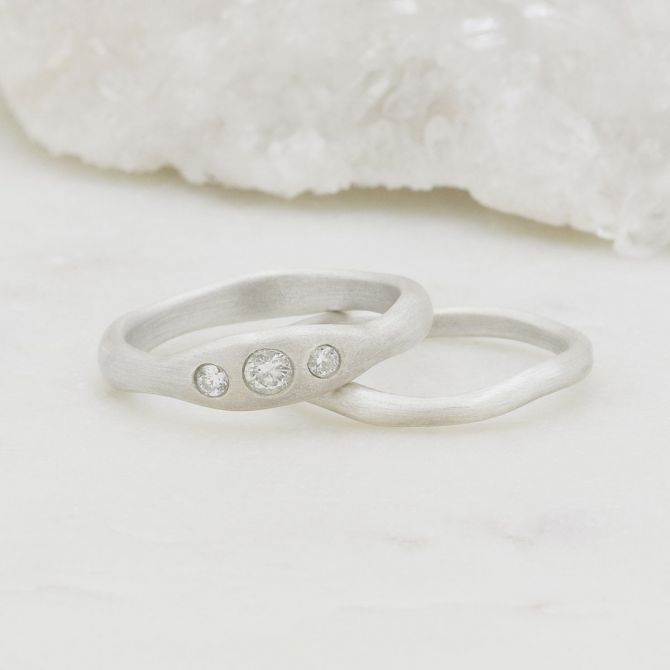 Be mine ring pair hand-molded and cast in 10k white gold set with a 3mm birthstone or a diamond