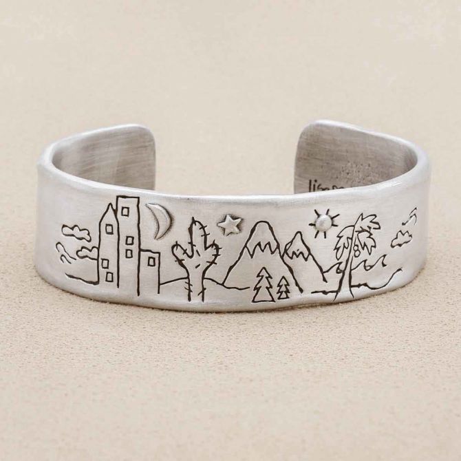 Let's Explore Together Cuff, handcrafted in pewter