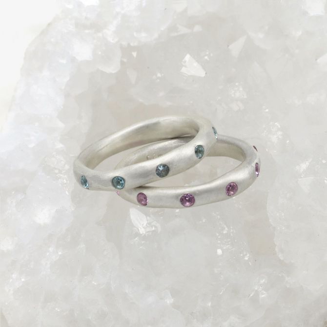Stackable birthstone rings handcrafted in sterling silver with 2mm birthstones