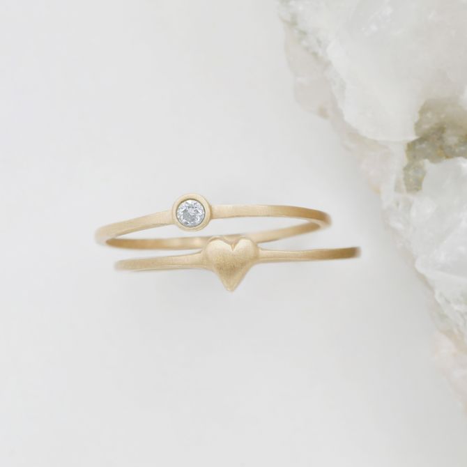 love and loss ring pair hand-molded and cast in 10k yellow gold including a finespun birthstone ring and a sweet love ring
