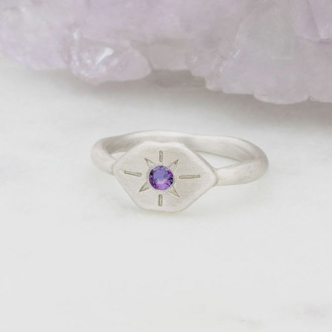 Nostalgia ring hand-molded and cast in sterling silver set with a 3mm birthstone or diamond