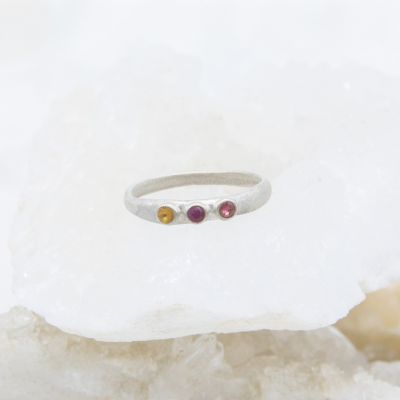 Handcrafted sterling silver mother's ring with customizable genuine birthstones