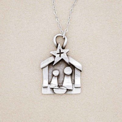 A Savior is Born Nativity Necklace, handcrafted in pewter
