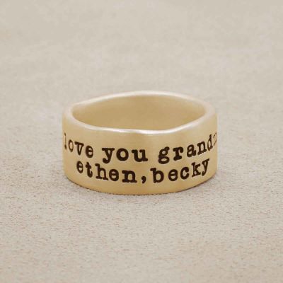 Band together ring handcrafted in 10k yellow gold with an antiqued/satin finish and personalized with words, names, or a quote