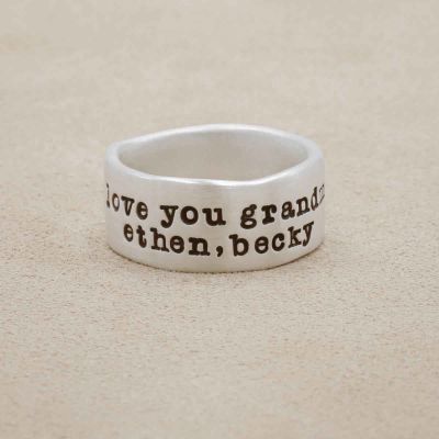 Band together ring handcrafted in sterling silver with an antiqued/satin finish and personalized with words, names, or a quote