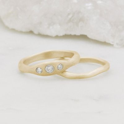 Be mine ring pair hand-molded and cast in 14k yellow gold set with a 3mm birthstone or a diamond 