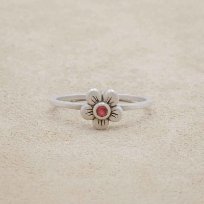 Birthstone bloom ring  handcrafted in sterling silver with an antiqued/satin finish set with a 2mm birthstone 