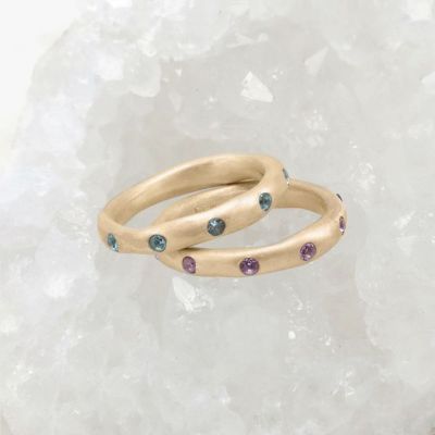 Stackable birthstone rings handcrafted in 10k yellow gold with 2mm birthstones 