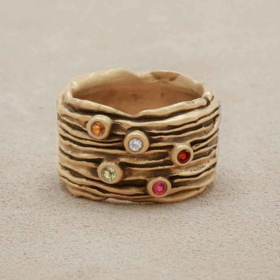 brave love birthstone ring handcrafted in 10k yellow gold customizable with up to five 2mm genuine birthstones