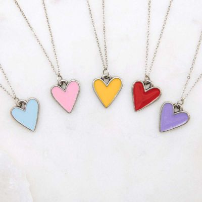 Brave Love heart necklace handcrafted in pewter with choice of color epoxy