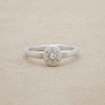 Bright love ring hand-molded in 10k white gold set with a 3mm birthstone or diamond 