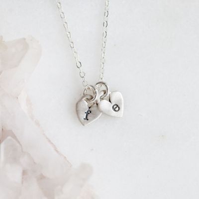 Cherished hearts initials necklace handcrafted in sterling silver including two customizable sterling silver charms