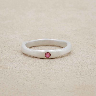 Classic stacking ring hand-molded and cast in sterling silver with a 2mm birthstone or diamond
