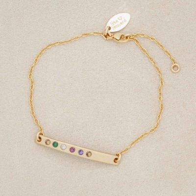 personalized 10k gold cross bar birthstone bracelet