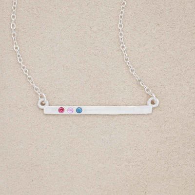 sterling silver cross bar birthstone necklace strung on a silver link chain customizable with up to 7 genuine 2mm birthstones 