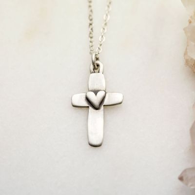 Handcrafted sterling silver cross of faith necklace strung on a sterling silver link chain