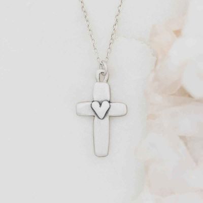 Handcrafted sterling silver cross of faith necklace strung on a sterling silver link chain