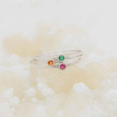 Dainty finespun ring trio handcrafted in sterling silver set with 3 birthstones