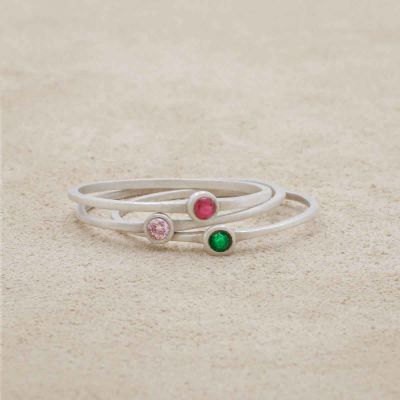 Dainty finespun ring trio handcrafted in sterling silver set with 3 birthstones