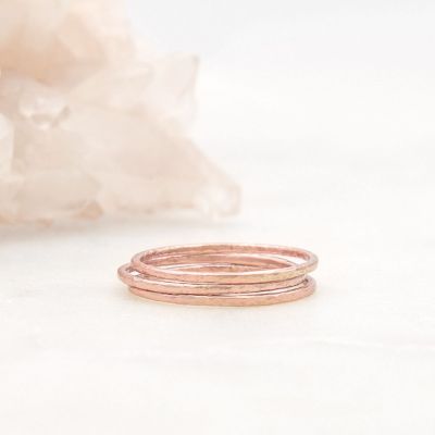 Featherweight stacking rings with 3 stackable ring handcrafted in rose gold sterling silver