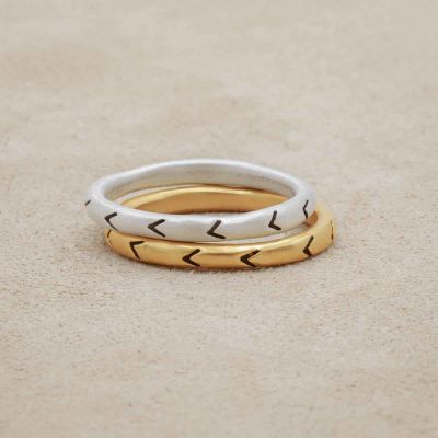 Forward arrows stacking ring handcrafted in yellow gold sterling silver and stackable with other mix and match stacking rings