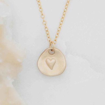 14k yellow gold full of love necklace strung on gold-filled link chain
