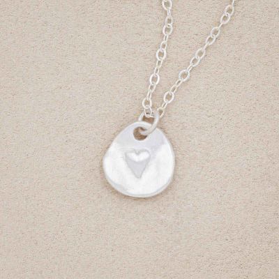 sterling silver heart charm strung on sterling silver link chain full of love necklace 