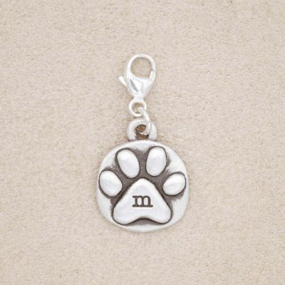 sterling silver furry footprint bracelet charm personalized with pet's initial