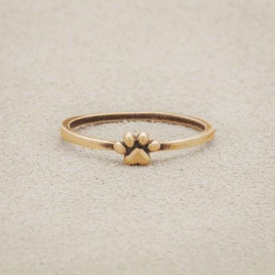 Furry Footprint Dainty Ring, handcrafted in 10k yellow gold